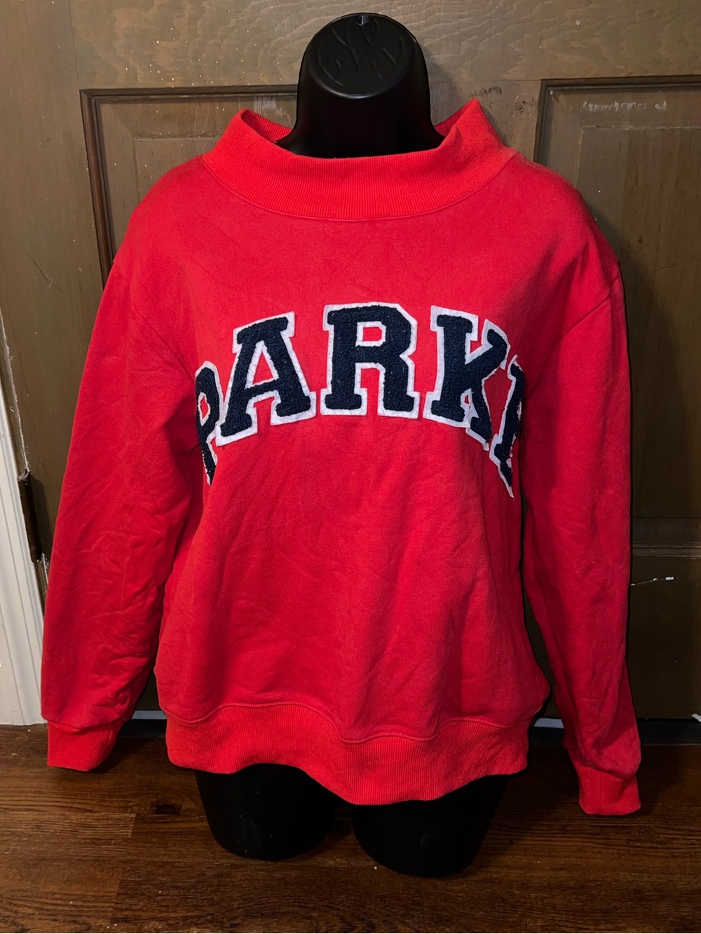 Red Varsity Mock Neck Sweatshirt Navy Blue Logo Size S/M - Picture 4 of 10